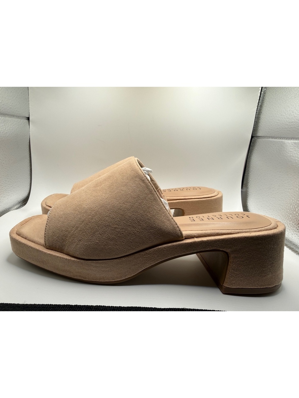 Journee Collection Women’s 8.5 Bessa Slip on Playform Sandal in Nude